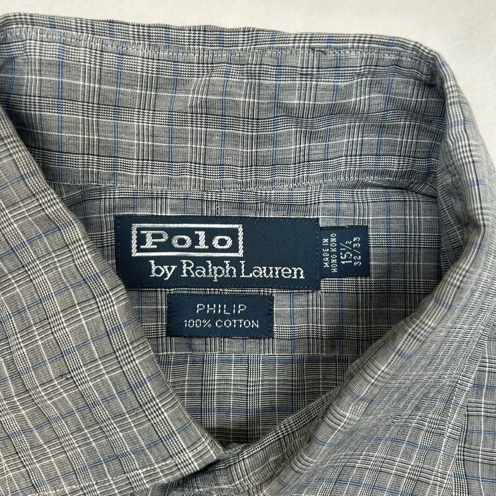 Polo Ralph Lauren Philip Shirt Mens Medium 15.5‎ 32-33 Grey Check Long Sleeve